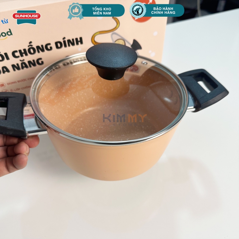 Nồi 18cm Greencook 6 lớp chống dính - vung thủy tinh cường lực